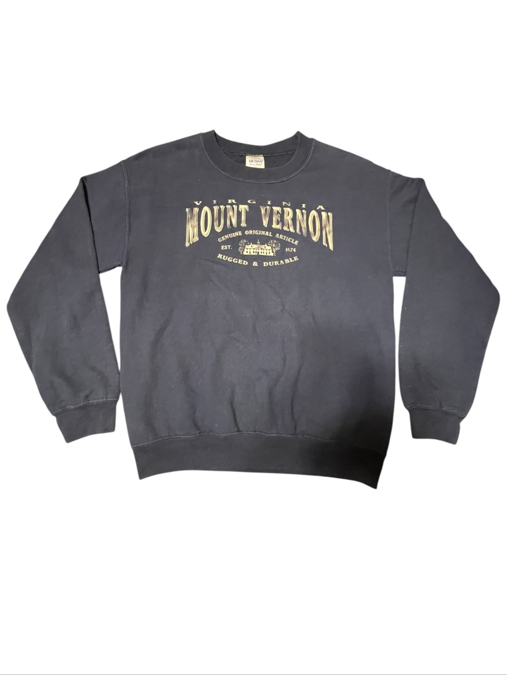 Gildan Black Crewneck Sweatshirt with Gold Mount Vernon Print